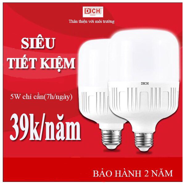 Bóng Đèn Led Búp Trụ DICH 5w_10w_15w_20w_30w_40w_ Siêu sáng - Siêu tiết kiệm_BẢO HÀNH 2 NĂM