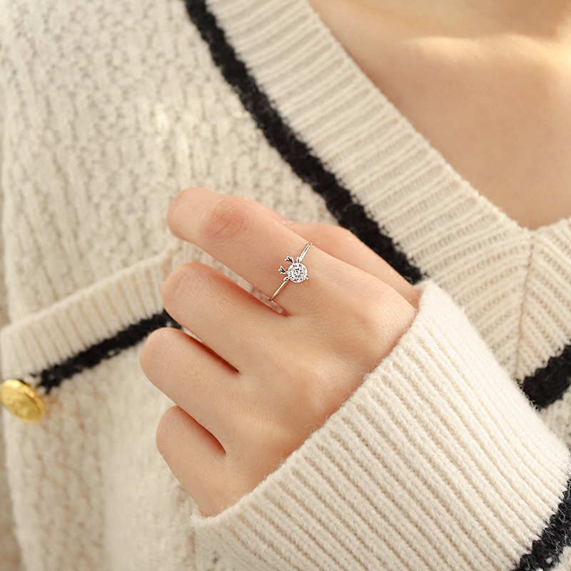Nhẫn Hở Màu Bạc Đính Đá Zircon Hình Hươu Có Thể Điều Chỉnh