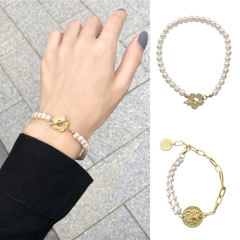 Vòng Tay Kim Loại Xỏ Hạt Ngọc Trai Nhân Tạo Phong Cách Hàn Quốc Xinh Xắn Cho Các Bạn Nữ