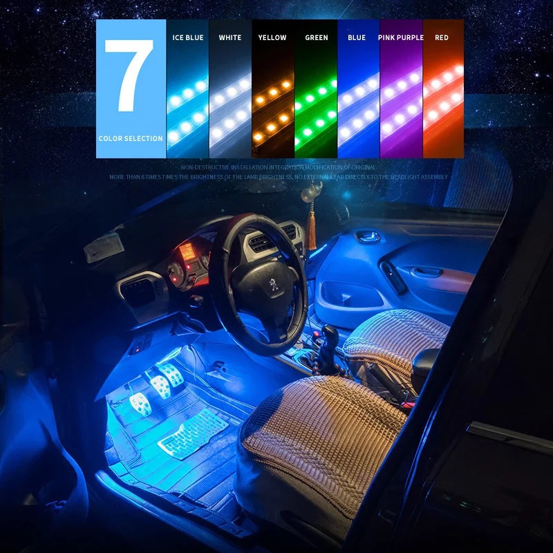 Đèn trang trí đổi màu nội thất xe Ôtô hoặc sau TiVi 4 thanh mỗi thanh 12Led có Remote điều khiển