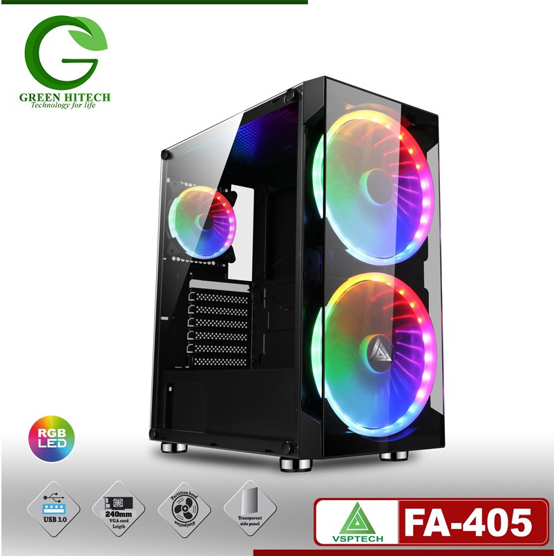 HÀNG MỚI VỀ - Sẵn Fan -Vỏ nguồn máy tính Case FA-405 Gaming Có Sẵn Fan 20cm LED ARGB.