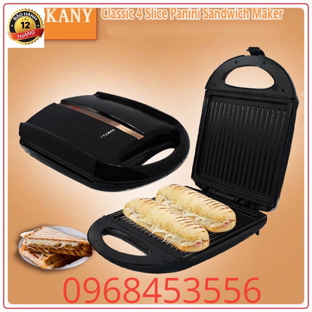 Máy nướng bánh mì, ép bánh mỳ bản rộng, kẹp nướng bánh mì đôi chính hãng SOKANY [BH 12 Tháng]