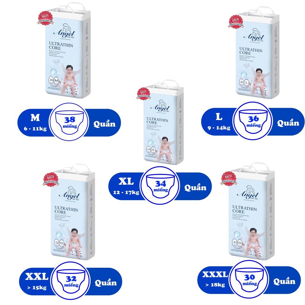 COMBO 3 Bỉm Quần ANGEL Absorbent Size M38 - L36 - XL34 - XXL32 - XXXL30