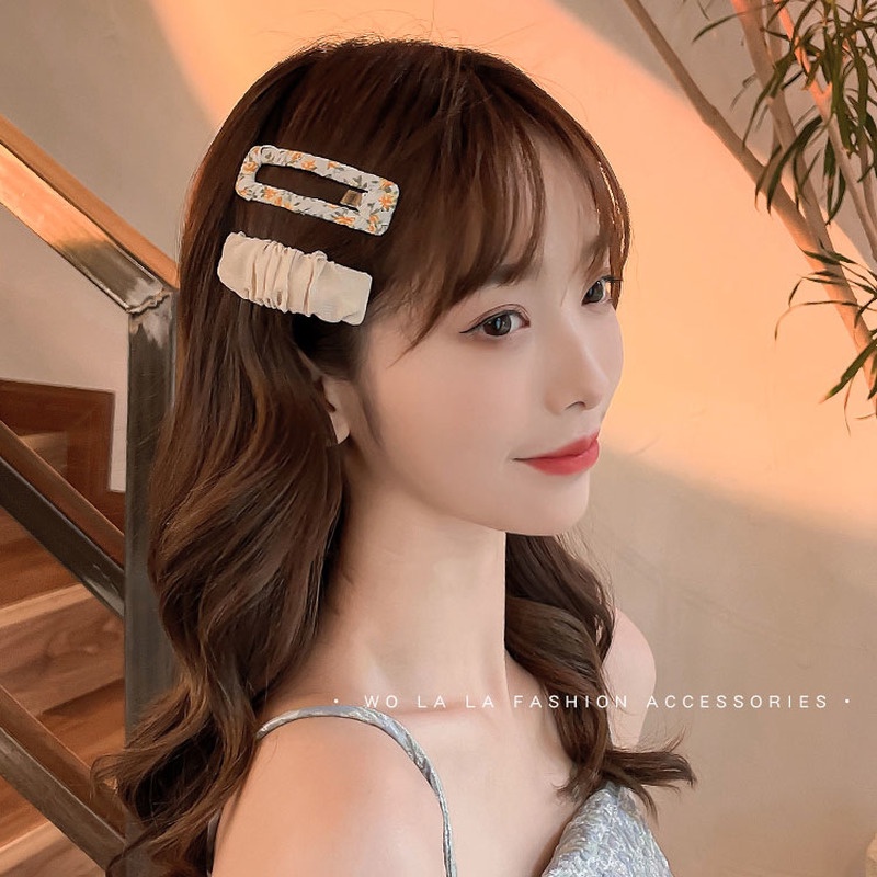 Set Kẹp Tóc Vải Hình Vuông Họa Tiết Hoa Ngọt Ngào Dễ Thương