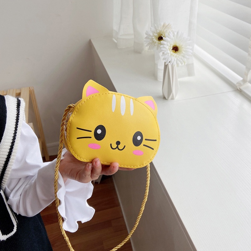 Túi đeo chéo da PU mềm hình mèo hoạt hình cho bé gái