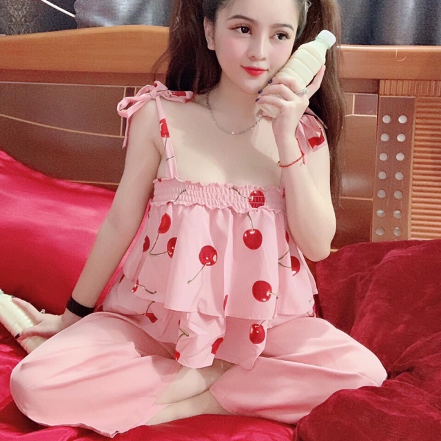 [ Mã FAMAYWA2 giảm 10K đơn 50K] Sét bộ áo tầng cúp ngực 2 dây in hình