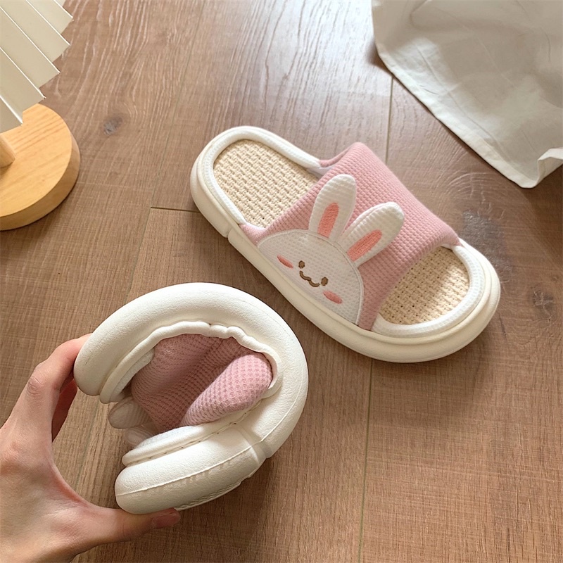 Dép đi trong nhà cotton linen hoạ tiết hoạt hình chống trượt đế dày