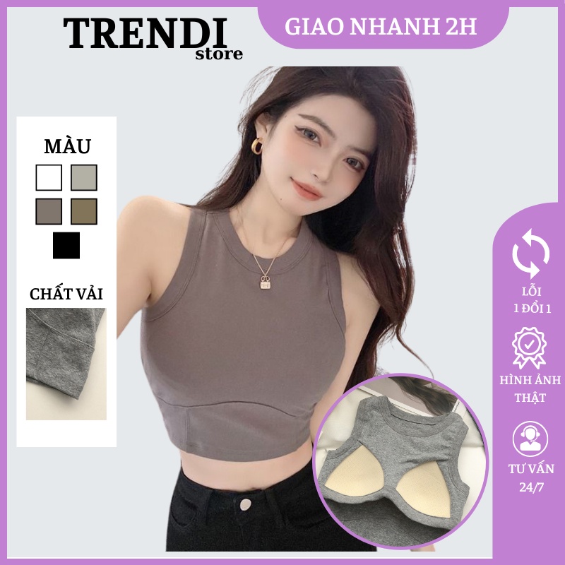 Áo croptop nữ 3 lỗ ôm body có ĐỆM lót chất COTTON basic ulzzang AN13