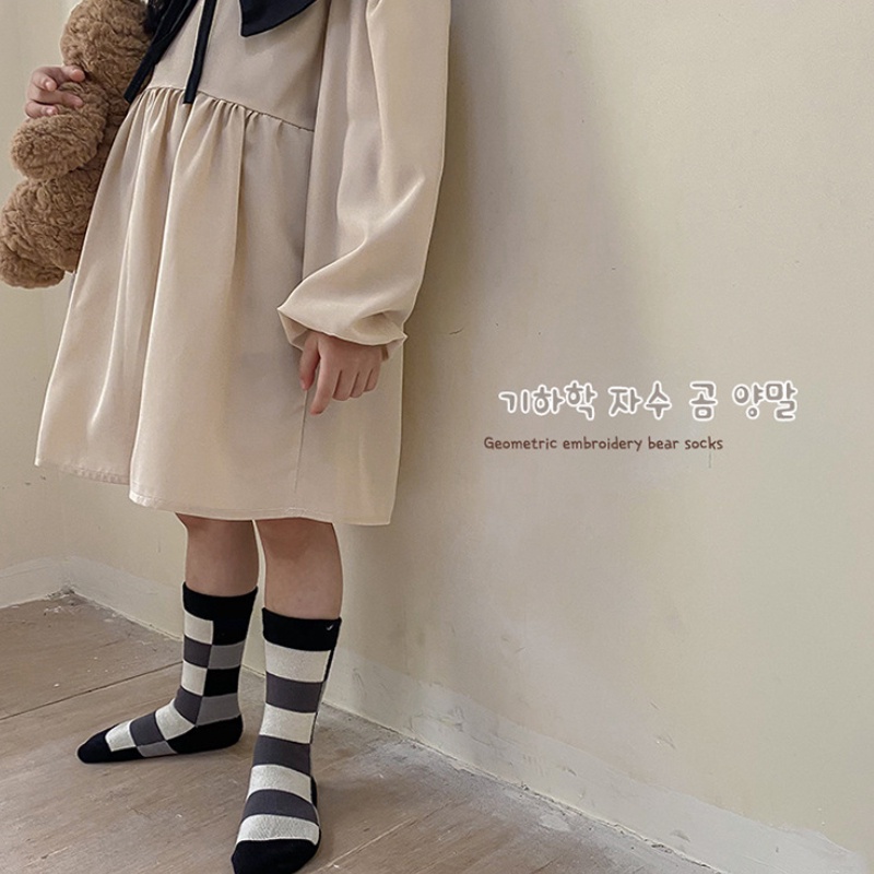 Vớ KOKOROCARE cotton cổ cao vừa cỡ S/ M/ L thêu họa tiết gấu/ hình học thời trang mùa hè đáng yêu cho bé 1-8 tuổi