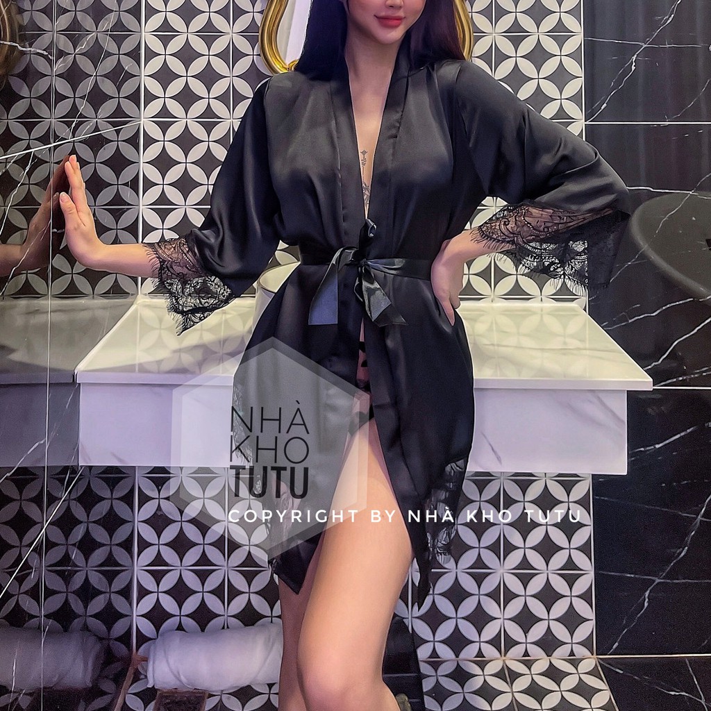 Áo choàng ngủ Lụa Satin Mix ren TuTu S009