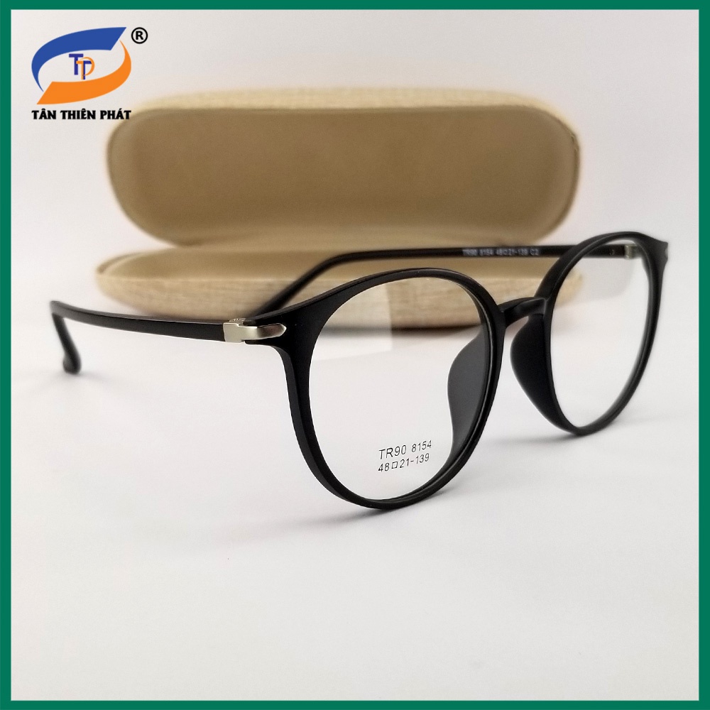 Gọng kính nam nữ mắt cận tròn nhựa dẻo 8154 màu đen, xám, hồng. Tròng kính giả cận 0 độ chống ánh sáng xanh, tia UV