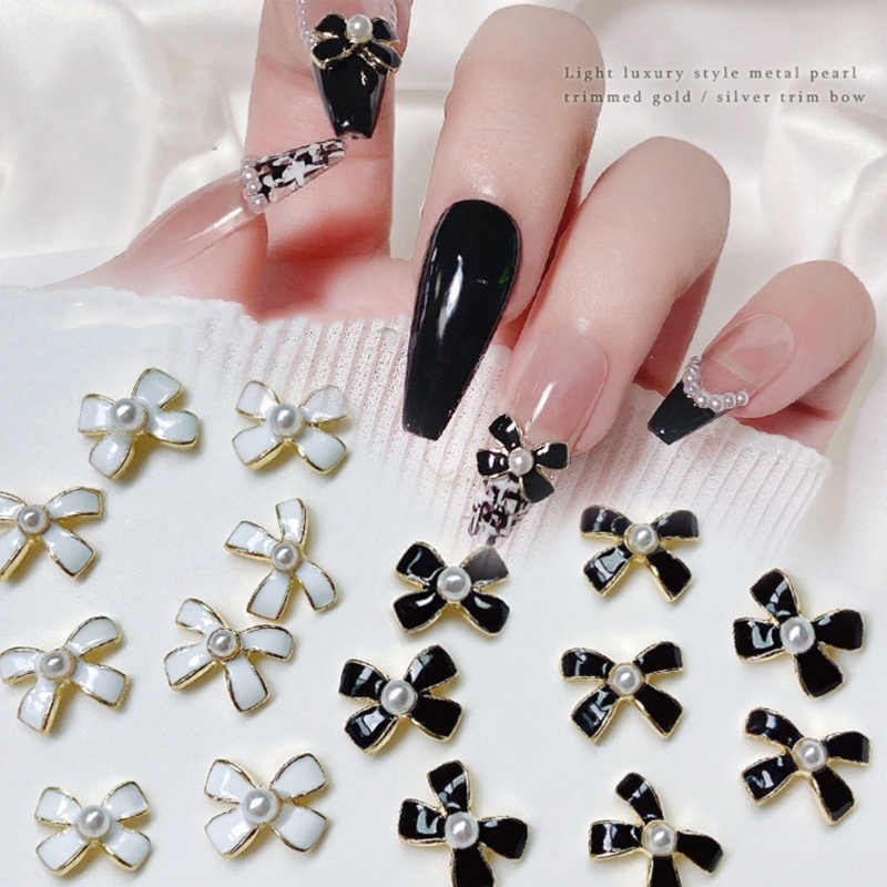 Set 10 Phụ Kiện Trang Trí Móng Tay 3D Hình Nơ Đính Ngọc Trai Xinh Xắn