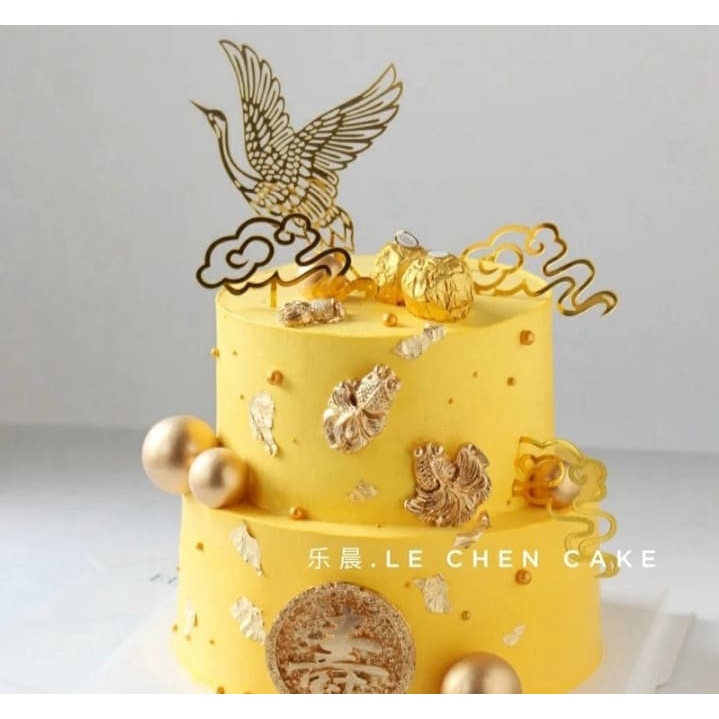 đồ cắm bánh sinh nhật bánh kem [FREESHIP]  set 3 thẻ mica hạc mây