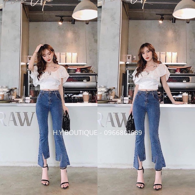 🔥QUẦN BÒ LOE MÀI ỐNG XẺ TÀ MÀU ĐEN VÀ XANH ♥️ QUẦN BÒ LOE NỮ