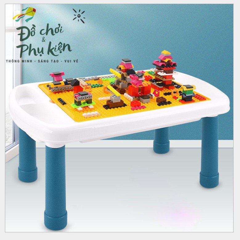 Bàn xếp lego chi tiếp nhỏ 3 trong 1 - Bàn đồ chơi cho bé - Khuyến mại túi 300 chi tiết classic