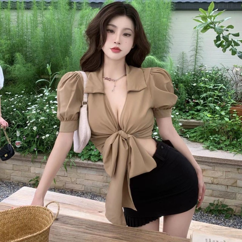 Áo Kiểu Tay Ngắn Cổ Chữ V Thời Trang Mùa Hè Quyến Rũ Cho Nữ