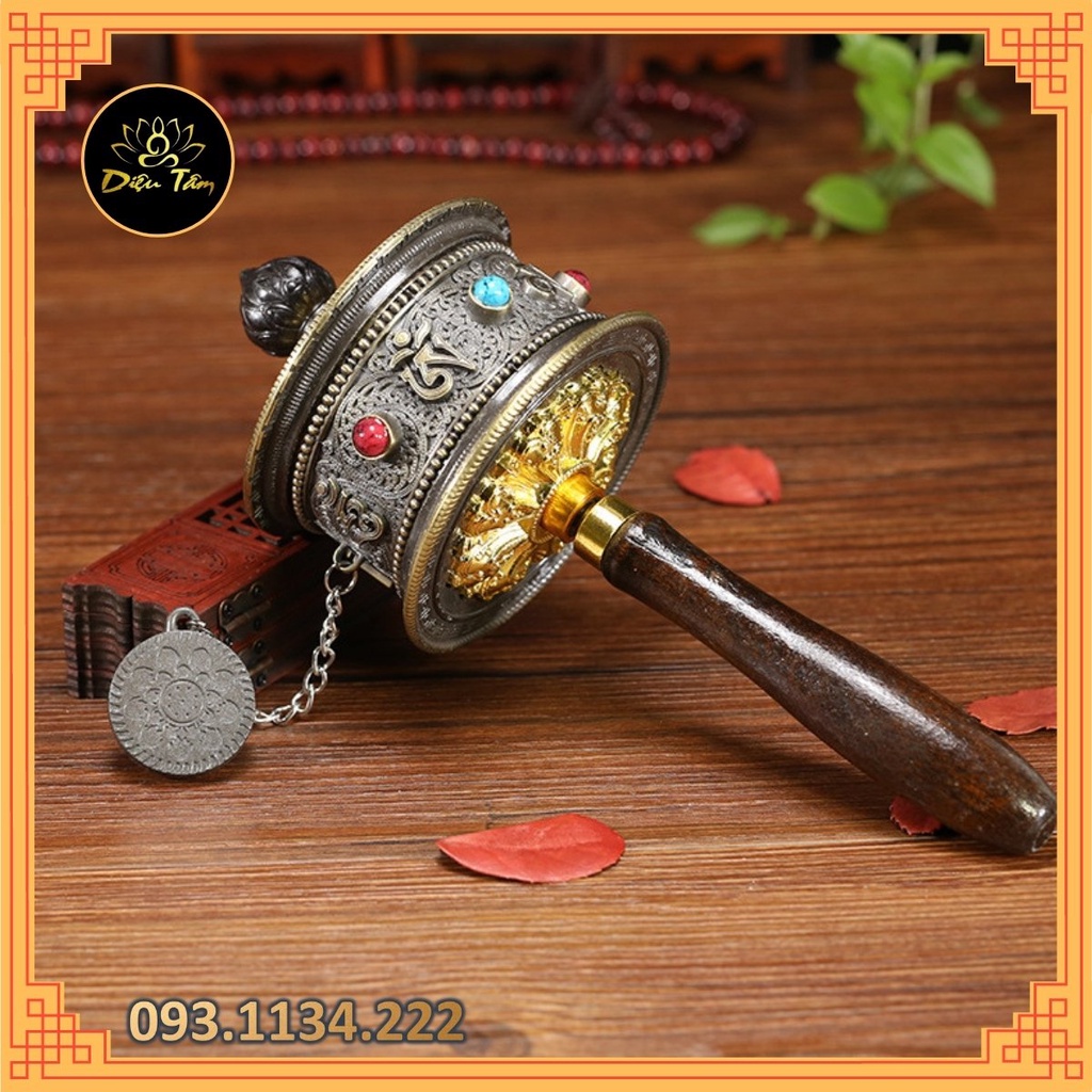 Kinh luân cầm tay Tây Tạng cầu nguyện - bánh xe Mani Om Mani Padme Hum MS250 Diệu Tâm