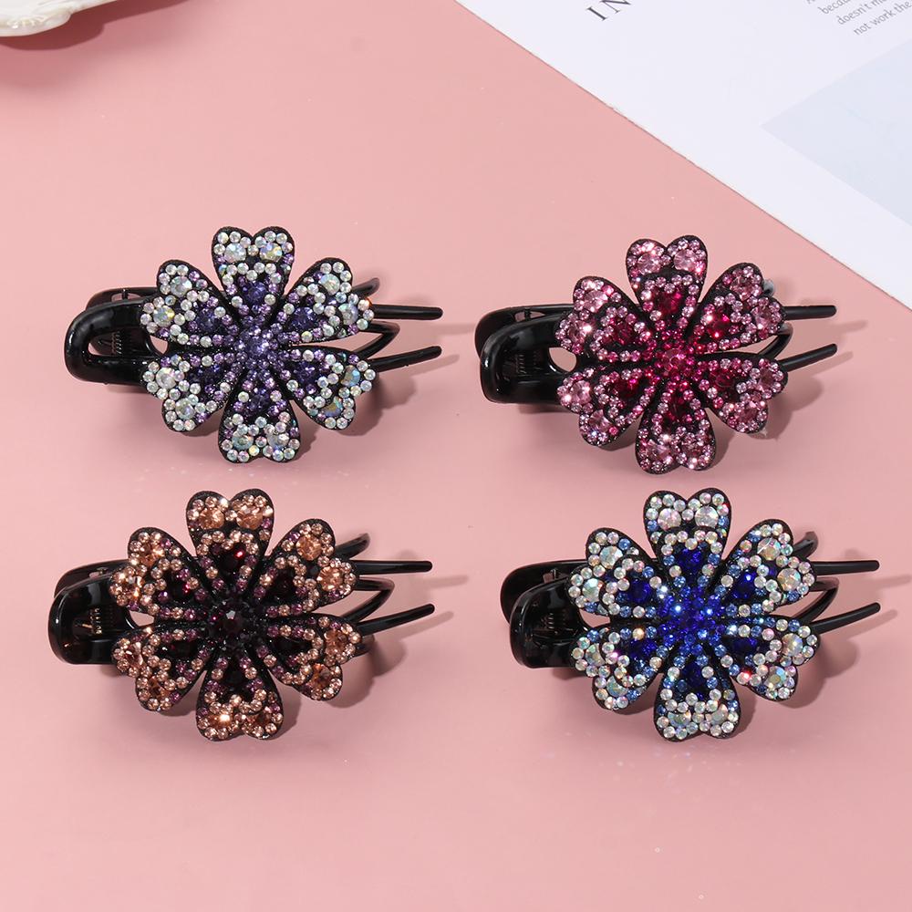 JUNE Kẹp Tóc Mỏ Vịt Đính Kim Cương Giả Thanh Lịch Linh Hoạt Bền Bỉ