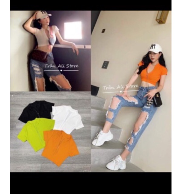 Croptop dây kéo hinh chụp thật kèm video