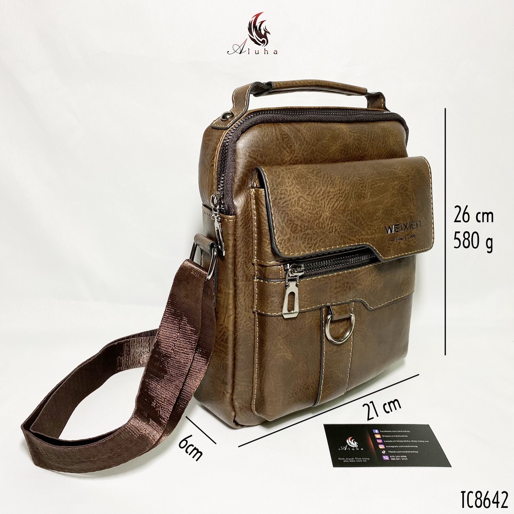 Túi chéo vuông cổ điển, da PU, nhiều ngăn, có tay nắm mềm, kiểu dáng lịch lãm - TC8642 - Aluha