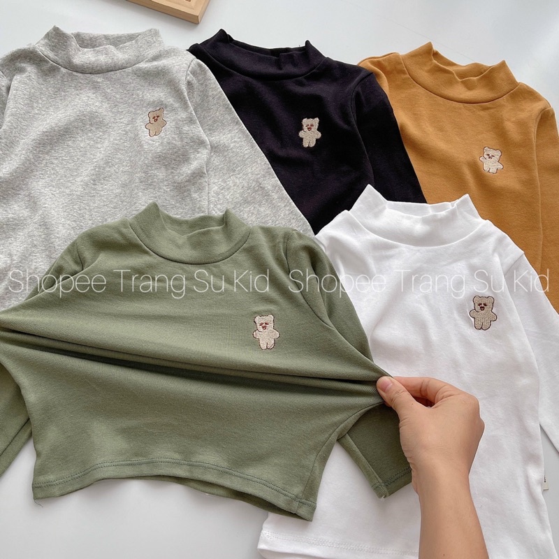 ÁO GIỮ NHIỆT CỔ 3 PHÂN THÊU GẤU CHẤT COTTON CHO BÉ TỪ 9-15kg.