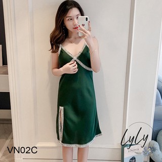 Váy ngủ lụa viền xẻ Lylylorem VN02C