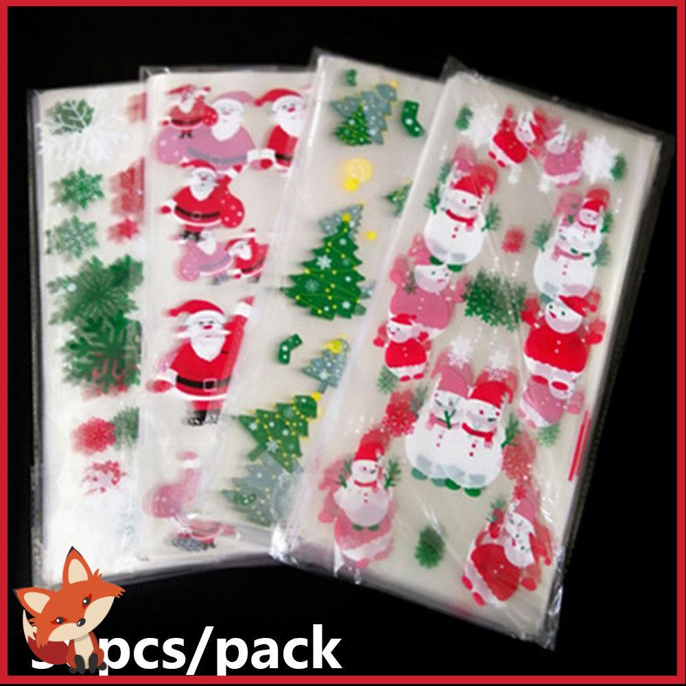 Set 50 Túi Nhựa Đựng Bánh Kẹo In Họa Tiết Giáng Sinh Dễ Thương Cho Bé