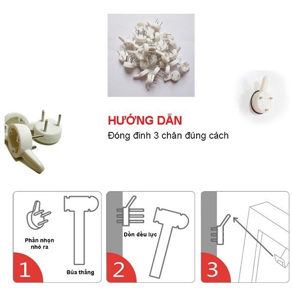 20 Đinh Ghim Tường 3 Chân Treo Khung Tranh Đồng Hồ Móc Treo Đồ Dưới 2Kg Không Cần Khoan Tường Frame Picture Hanger