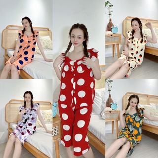 Đồ ngủ lửng cánh tiên cài nút có túi chất liệu lụa hàn mềm mại freesize dưới 60kg tùy chiều cao