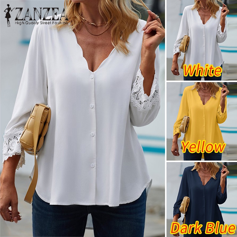 Zanzea Áo Sơ Mi Nữ Cổ Chữ V Phối Ren Thời Trang Đường Phố