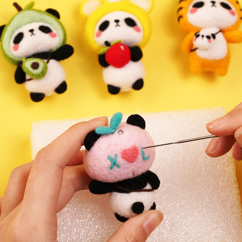 Panda Cartoon Doll/Wool Felt Doll Material Kit/Handmade Gift/Keychain/Pendant