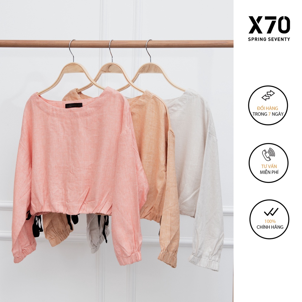 Áo Kiểu Nữ Linen Kiểu Dáng Cổ Tròn Tay Dài Thiết Kế Bo Chun Tay Và Eo Thời Trang X70 - 00580009