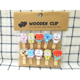 Bộ 10 kẹp gỗ hình kpop bts bt21 dễ thương