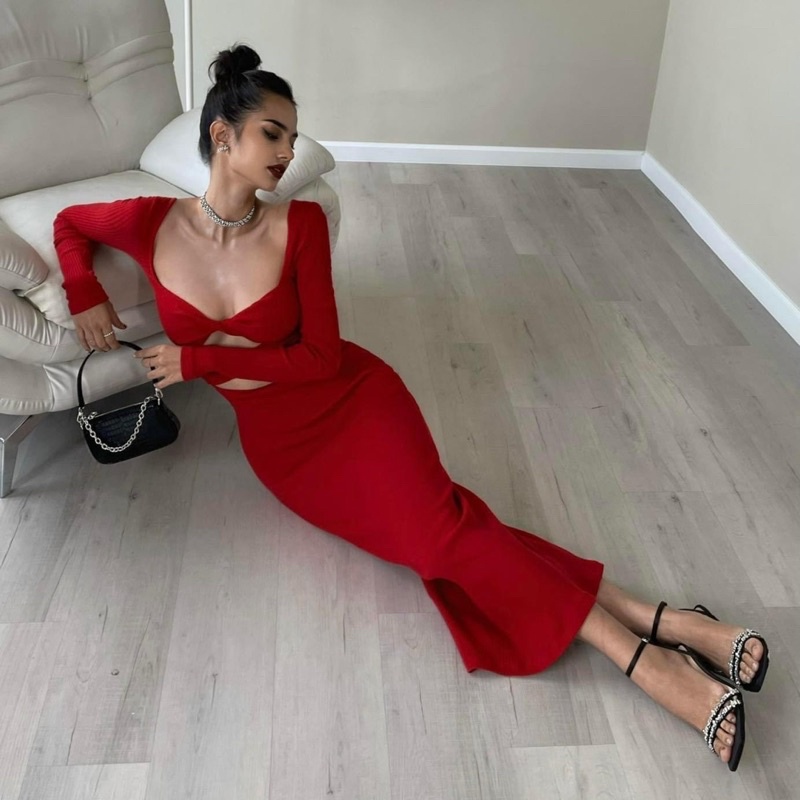 Đầm Dự Tiệc Ôm Body Gợi Cảm Dáng Dài, Váy Body Tay Dài Thun Gân Cao Cấp CAMY DRESS