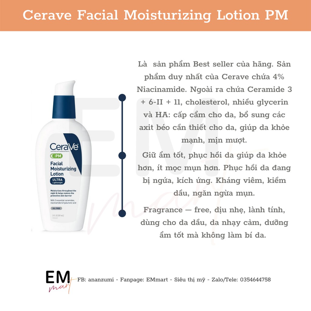 Kem dưỡng CeraVe Facial Moisturizing Lotion PM 4% Niacinamide
