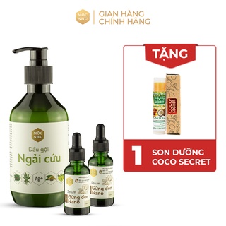 Combo 1 Dầu Gội Giảm Nấm Gàu Ngải Cứu & 2 Serum Gừng Đen Nano Mộc Nhu (Gội 300ml, Serum 30ml)