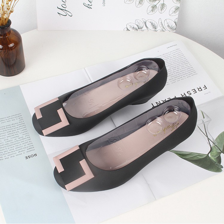 Giày Sandal Nhựa Dẻo Đế Xuồng Phối Khóa Vuông Thời Trang Hàn Quốc Cho Nữ