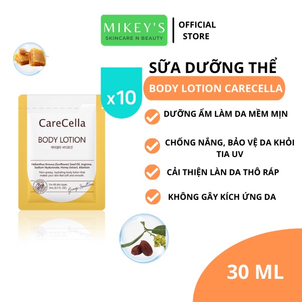 Sample sữa dưỡng thể CHỐNG NẮNG Carecella Mikeybeauty92 TRẮNG DA chính hãng Hàn Quốc (SET 10 gói)