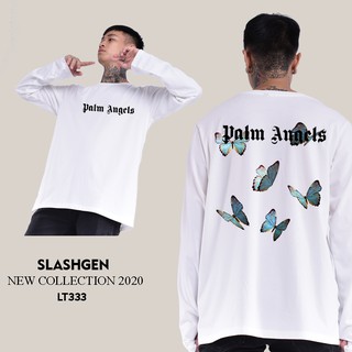 Áo Thun Nam LT333 Dài Tay Trắng Palm Angel Trước Ngực Palm Anger Bướm Sau Lưng