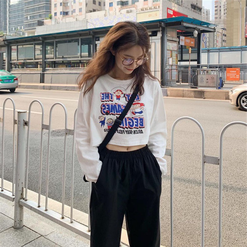 IELGY Áo Thun Tay Dài In Họa Tiết Màu Xanh Dương Thời Trang Hàn Quốc Cho Nữ