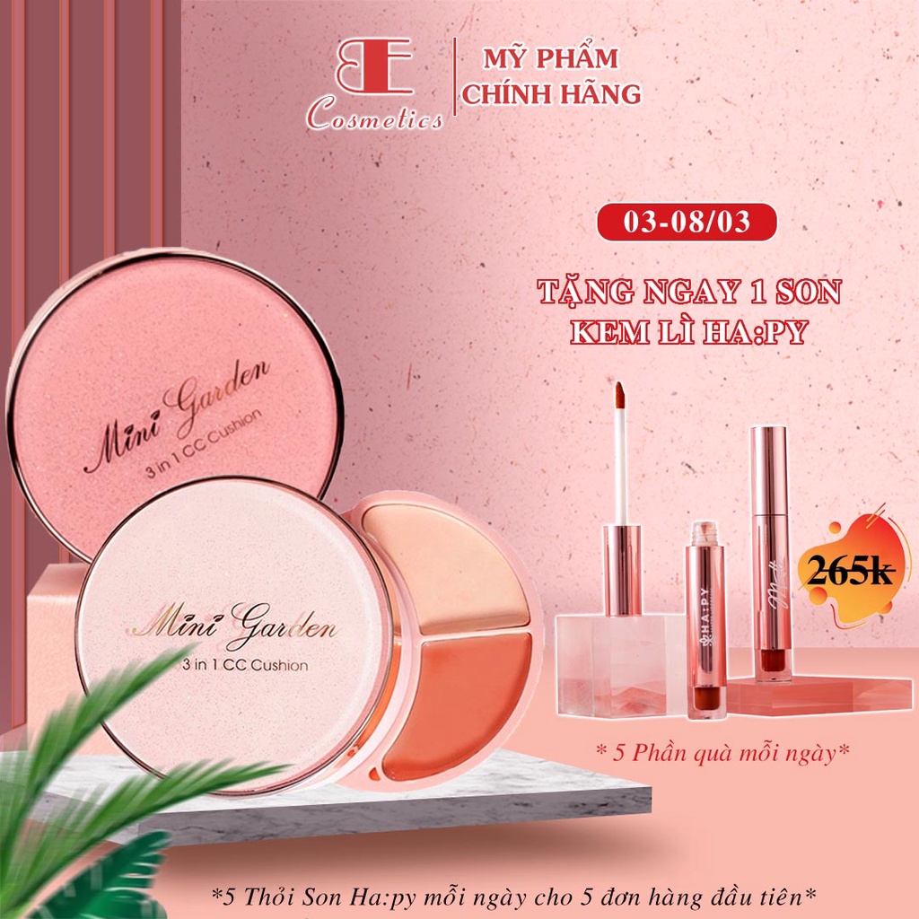 Phấn nước trang điểm 3 In 1 CC Cushion SPF 40+ PA+++ ( 1 lõi x 12g) Mini Garden, Kem che khuyết điểm, Phấn má hồng