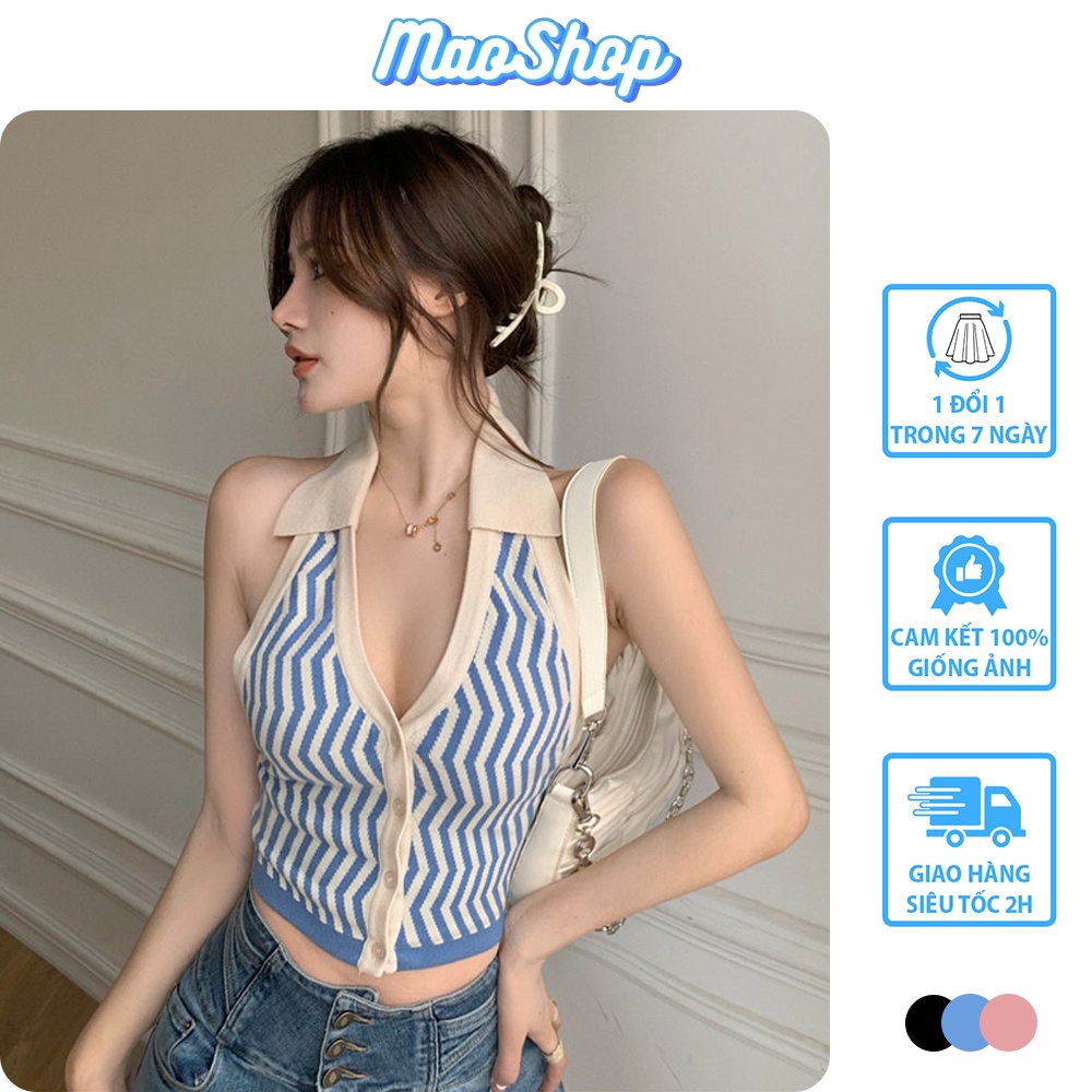 Áo yếm hở lưng dáng croptop chất len tăm, Áo croptop cổ V khoét sâu sát nách ulzzang Hàn Quốc C74 - Maoshop