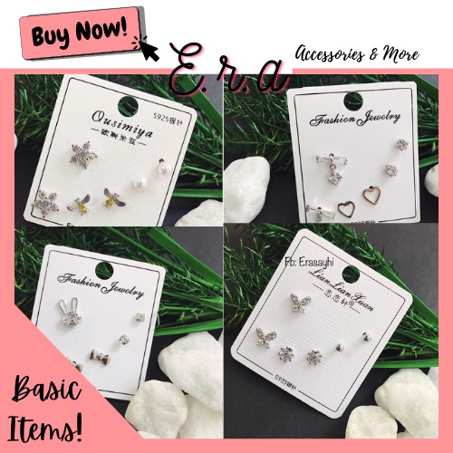 Set Bông Tai Bạc 925 Era - 3 Đôi Phong Cách Hàn Quốc Cực Đáng Iu