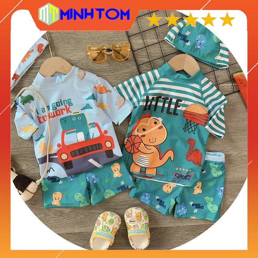 Bộ đồ bơi bé trai 2 màu mới về siêu yêu Hình khủng Long và ô tô - MinhTomshop