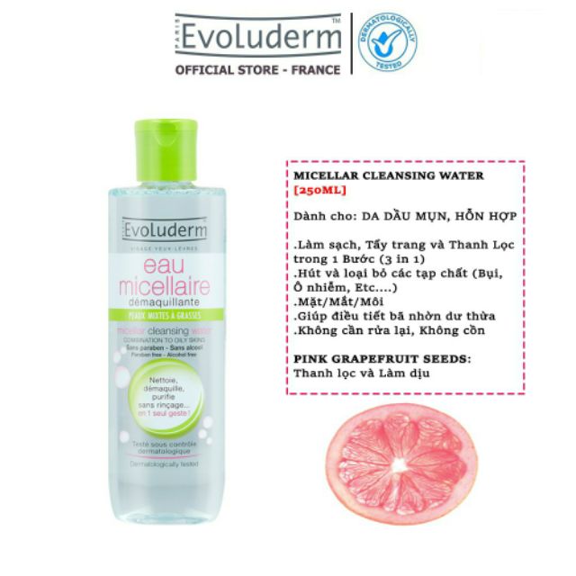 Nước tẩy trang Evoluderm Micellar Cleansing Water 250ml