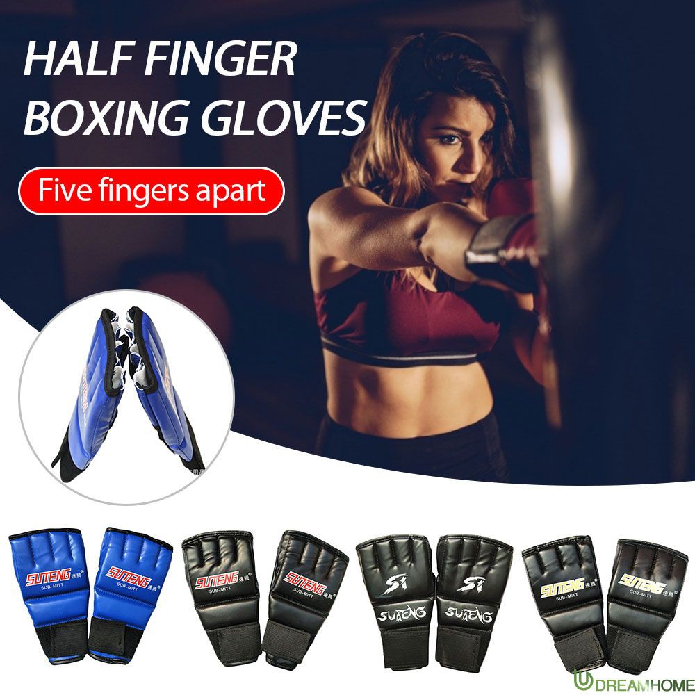 Găng Tay Da Hở Ngón Thoáng Khí Dùng Tập Boxing Chuyên Dụng