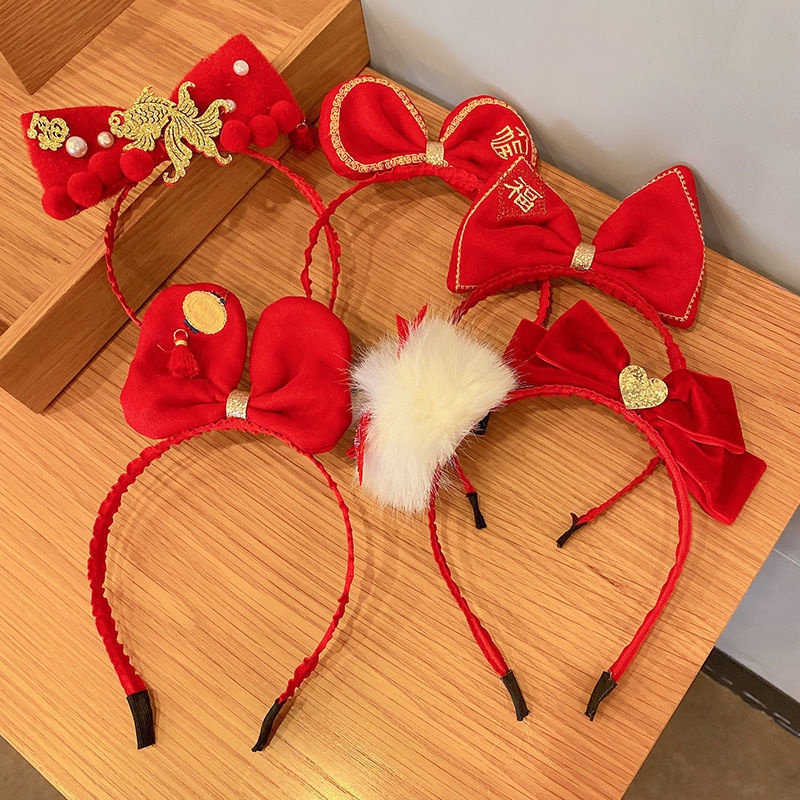 Băng Đô Cài Tóc Đính Nơ Phong Cách Trung Hoa Mừng Năm Mới