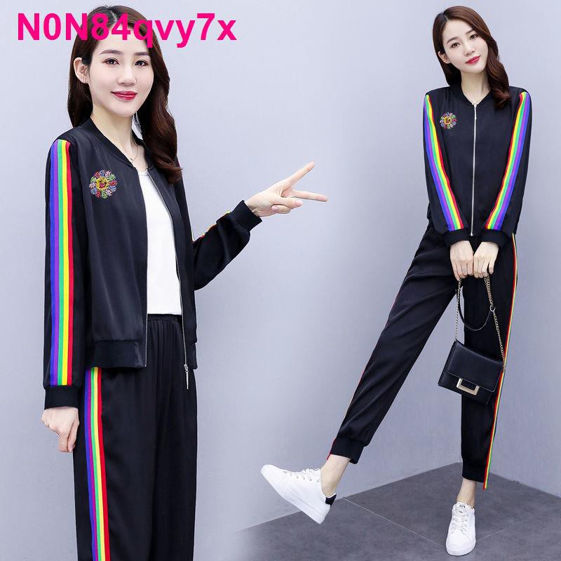 Mùa xuân và hè MỚI Micro-Fat MM XL Áo dài tay Quần Zipper Set Nữ thời trang giản dị Sinh viên Bộ hai mảnh