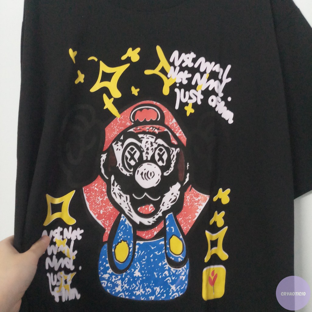 Set bộ áo game Mario ăn nấm + quần short 3 sọc tripped line short pant unisex