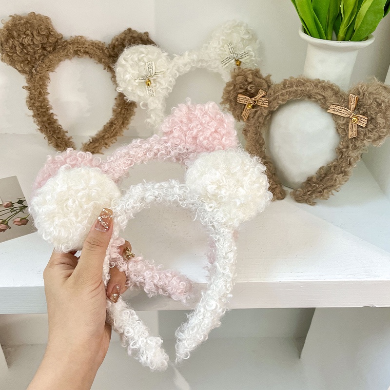 Băng Đô Cài Tóc Vải Nhung Hình Tai Gấu Dễ Thương